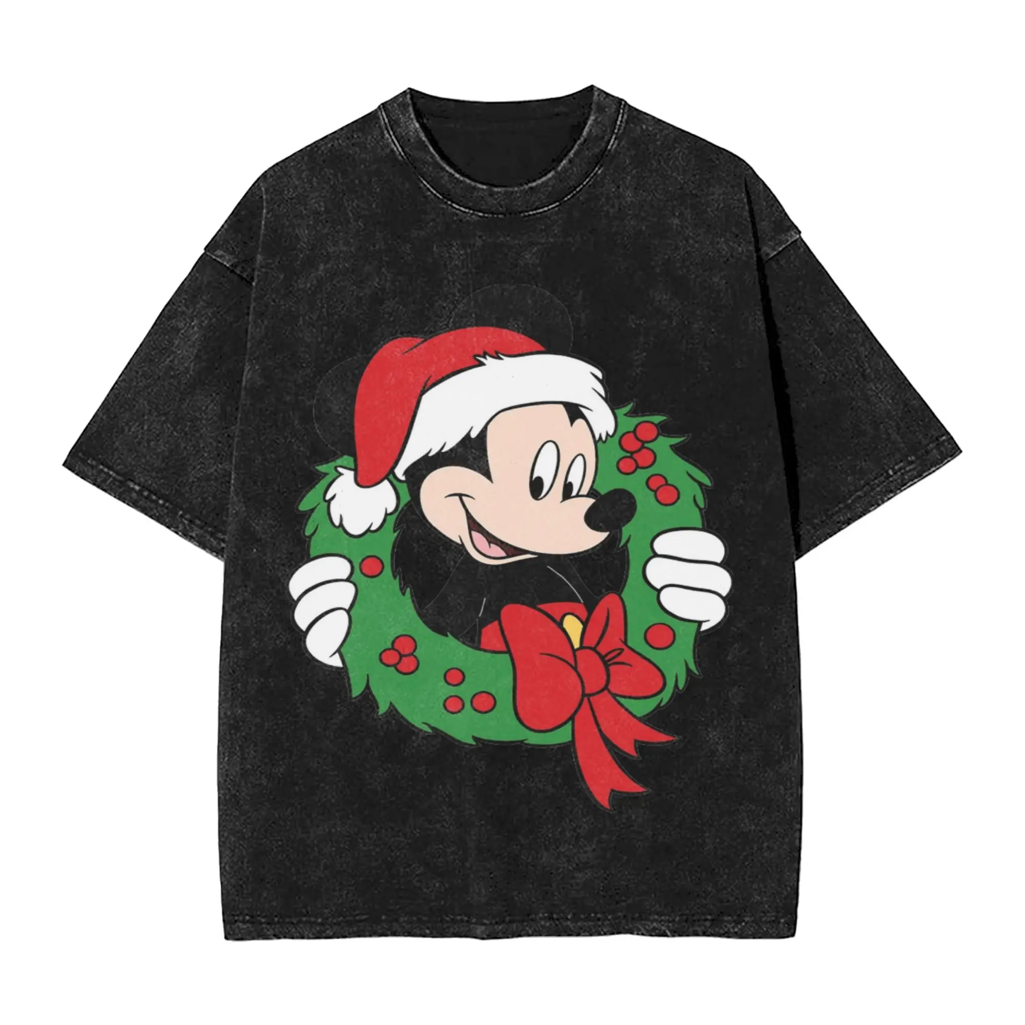 

Magical Mickey Mouse Christmas T Shirt Hip Hop Washed Cotton Harajuku T-Shirts Cool for Men Women Tops Streetwear Printed Tees