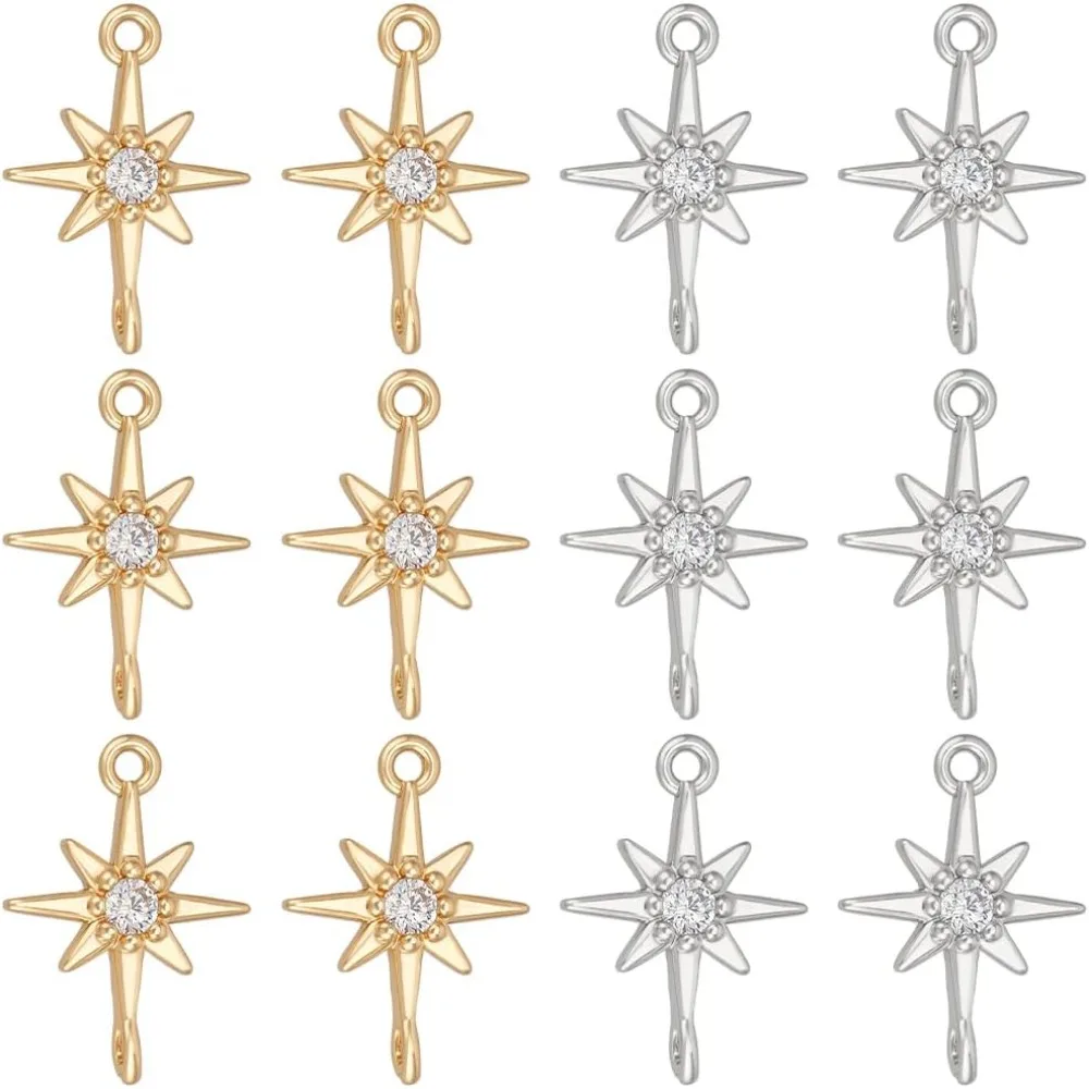 

12Pcs Brass Star Charms Cubic Zirconia Star Pendant for Jewelry Making Brass Connectors for Necklace Jewellry Accessories