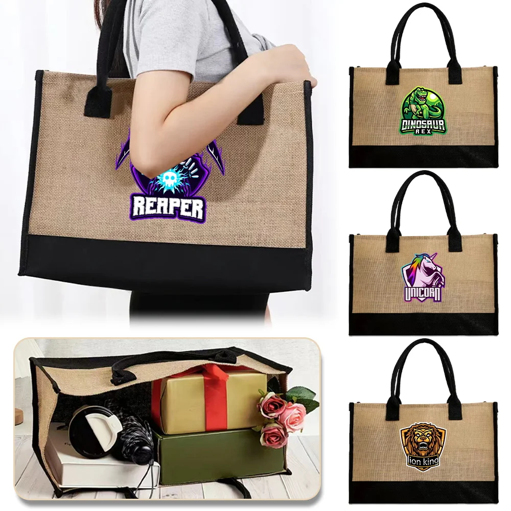 

Burlap Jute Tote Bag Vintage Reusable Grocery Shopping Handbags Fashion Commuting Flax Crossbody Teamlogo Printing Series