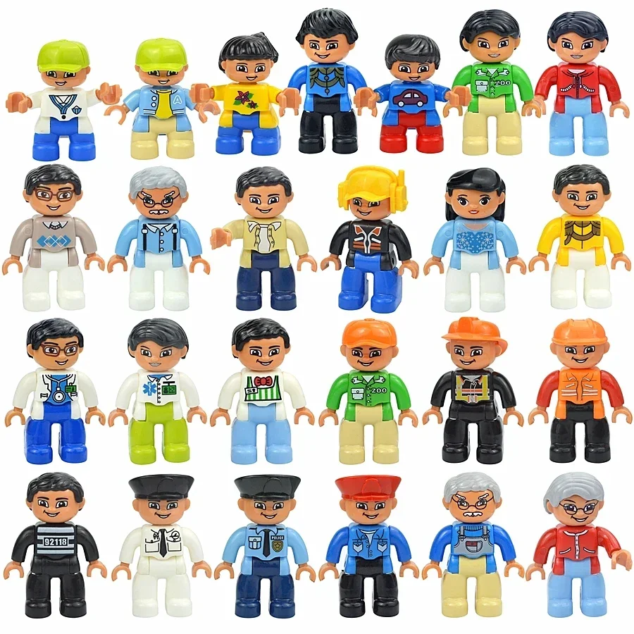 Big Size Dolls Building Block Family Figures Farmer Princess Pirate Worker Police Large Character Bricks Compatible Duploes Toys