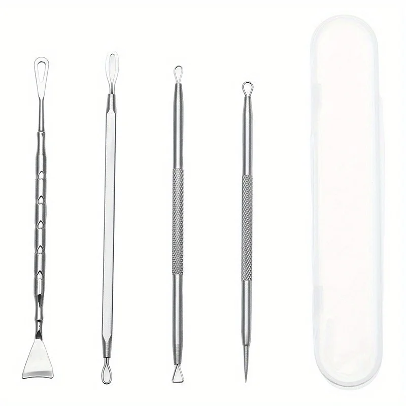 4本針セット、顔の毛穴黒ずみ除去ツール、黒ずみ、ニキビ、額、顔、鼻の除去用マルチツール。