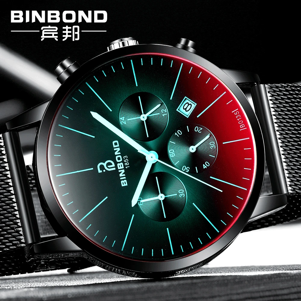 BINBOND Men Watch Top Brand Luxury Fashion Quartz Men's Watches Steel Waterproof Wrist Clock Male Chronograph Relogio Masculino