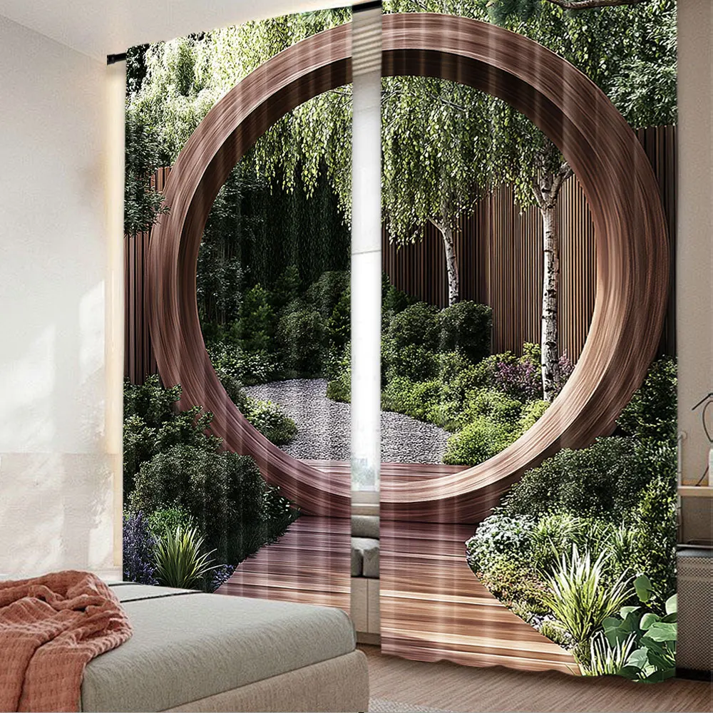 

2Pcs Japanese Curtain A Round Rustic Doorway And Gate Opening Sublime Habitat Natural Scenery For Bedroom Living Room And Dining