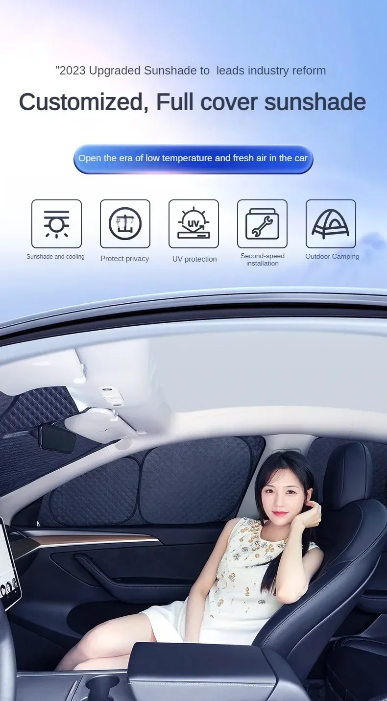 für Tesla Modell 3 Y S X 2025-2020 2026, Upgrade, Sichtschutz, Seitenfenster, Sonnenschutz, vorne und hinten, Windschutzscheibe, Blindschattierung, Outdoor, Camping – Detail 3