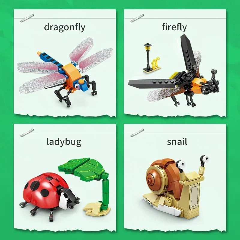 Insect Story Series Building Blocks Bee Dragonfly Ladybug Snail Mini Model Bricks Desktop Decoration Children's Holiday Gifts