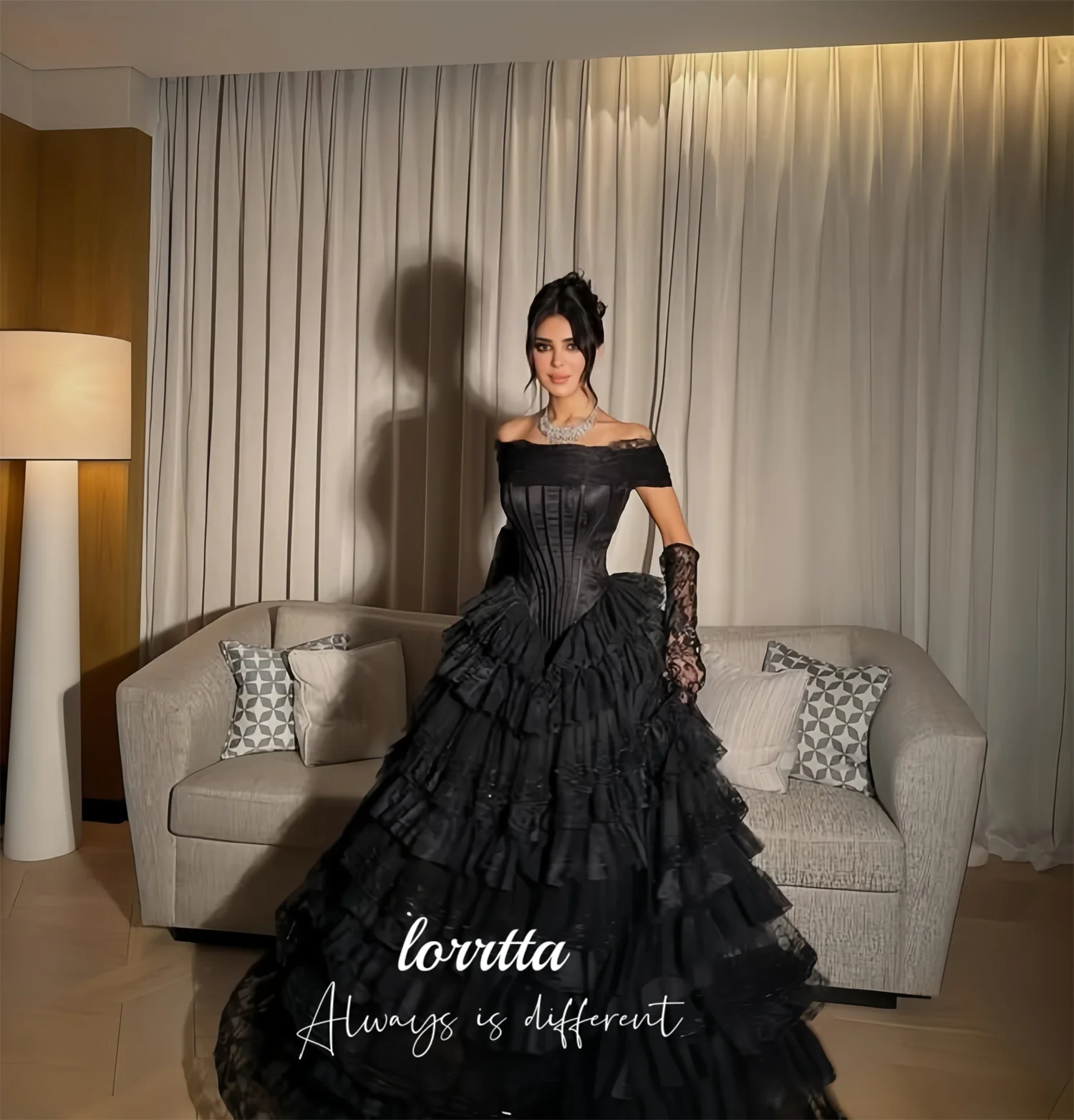 Evening Dress European Black Lace Ball Gown Ruffles Formal Events Lorrtta Full Floor Length 2026 Customized Robes de Soirée