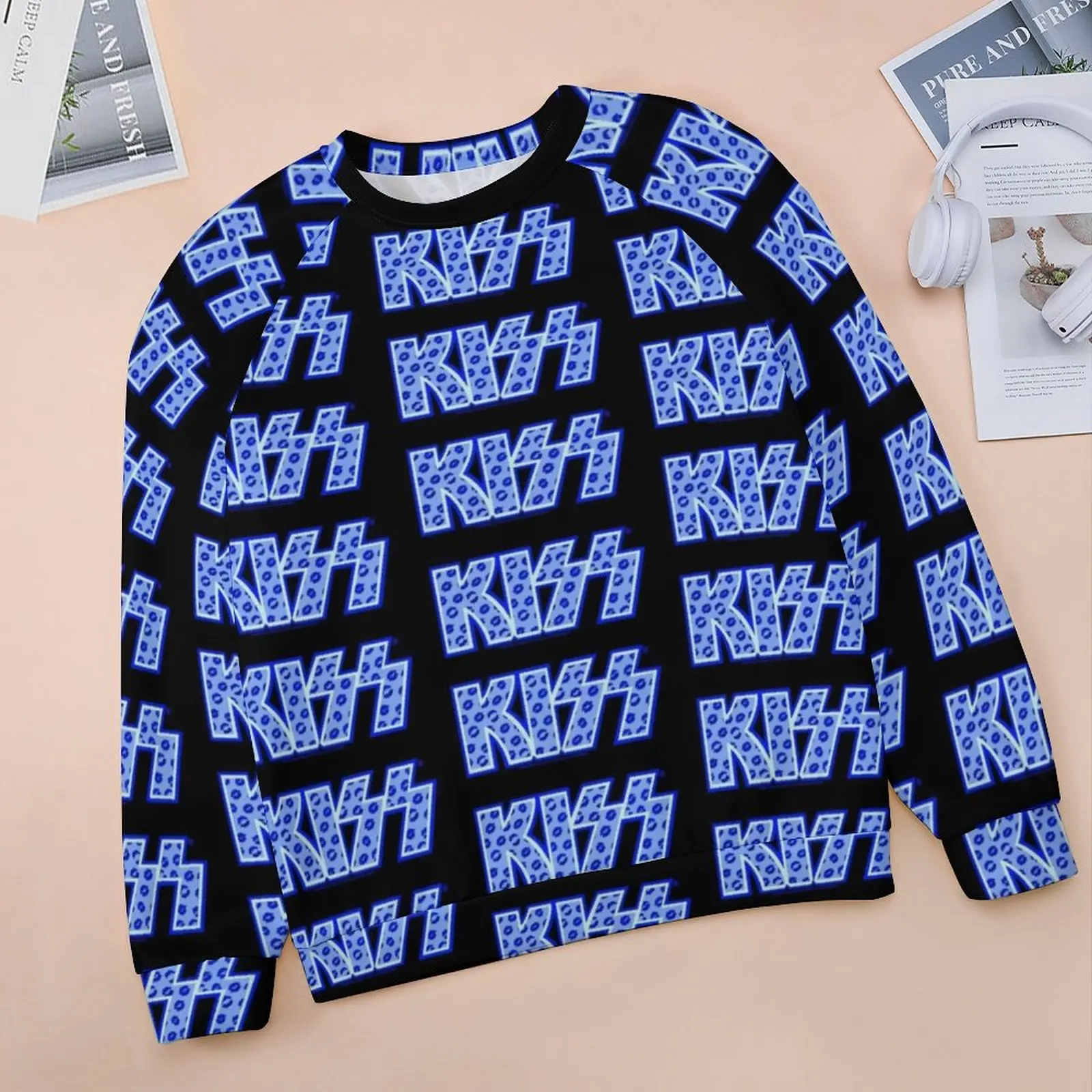 Kiss Band Casual Hoodies Blue Lips Logo Cute Design Hoodie Winter Long Sleeve Harajuku Oversize Sweatshirts Gift Idea