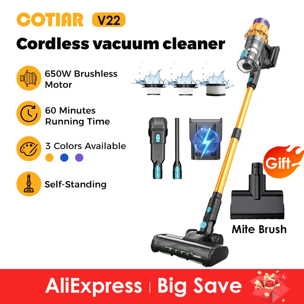 COTIAR V22 650W 55000PA Zuigkracht Draadloze Stofzuiger Handheld Huishoudapparaat Draagbare Stofzuiger Verwijderbare Batterij