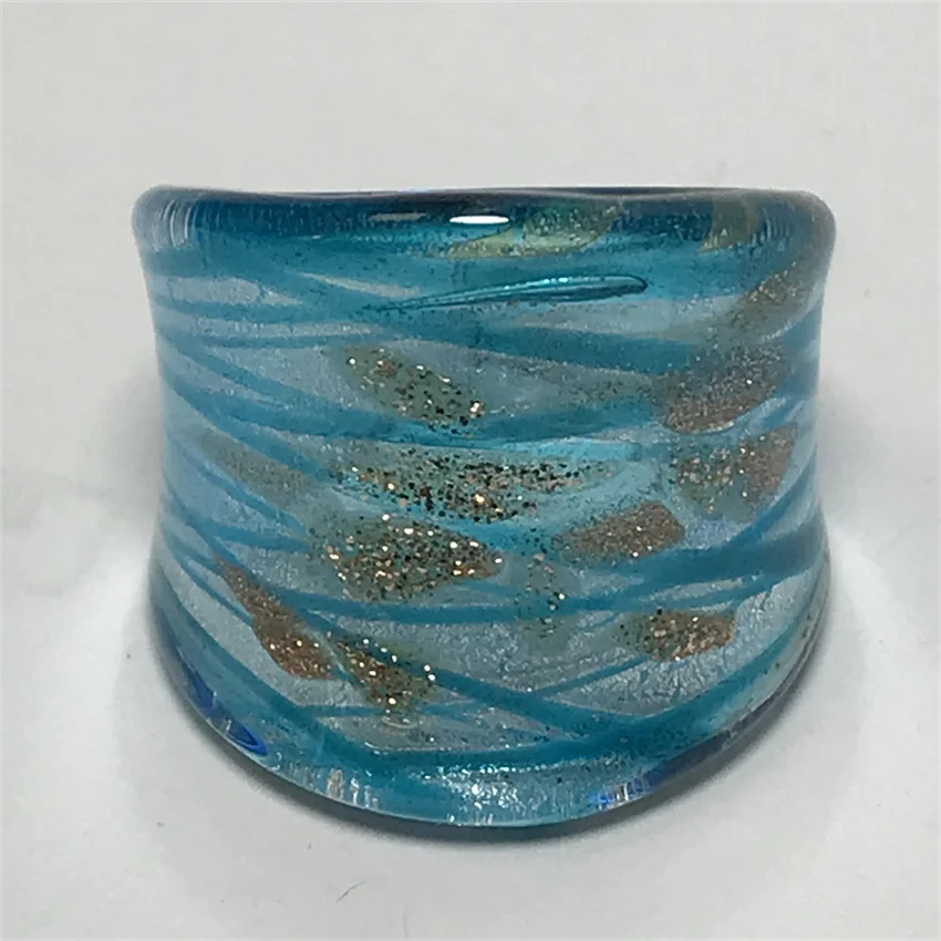 New Handmade Neutral Women Men Retro Style Transparen Murano Glass Liuli Wide Edition Finger Rings Fashion Jewelry Light Blue