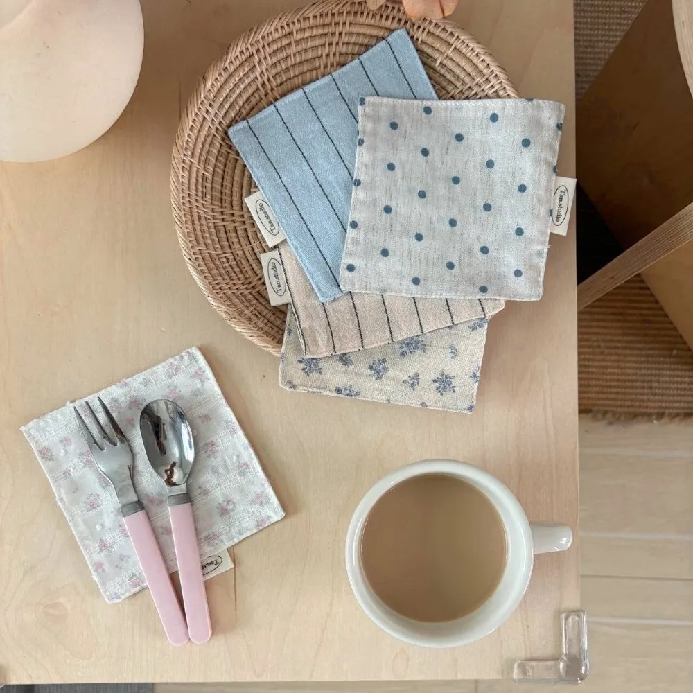 New Floral Cotton Coaster Stripe Series Bowknot Table Placemat Non-Slip Embroidery Water Cup Mat Home Decor