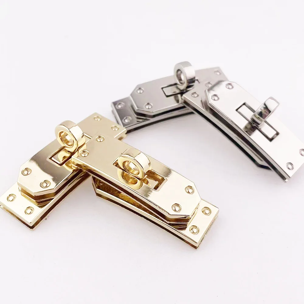 1 conjunto (2 peças) de acessórios de metal dourado/prateado para fechamento de bolsas, fivela giratória para alça de bolsa feminina, fecho de trava para artesanato em couro DIY