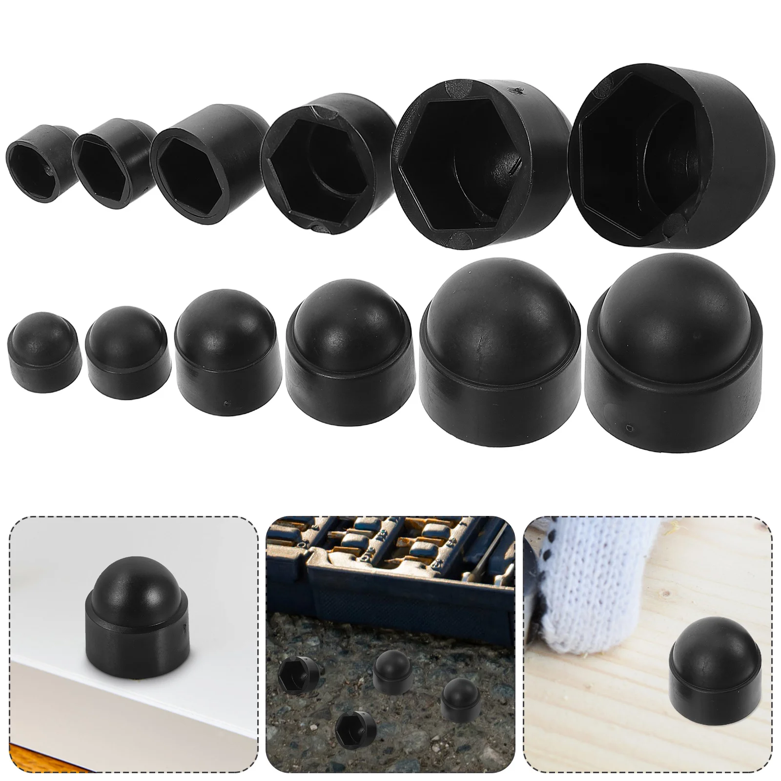 

145Pcs Hexagonal Nut Caps Black Protective Screw Covers Bolt Caps Set for Light Fixtures Furniture Outdoor Use