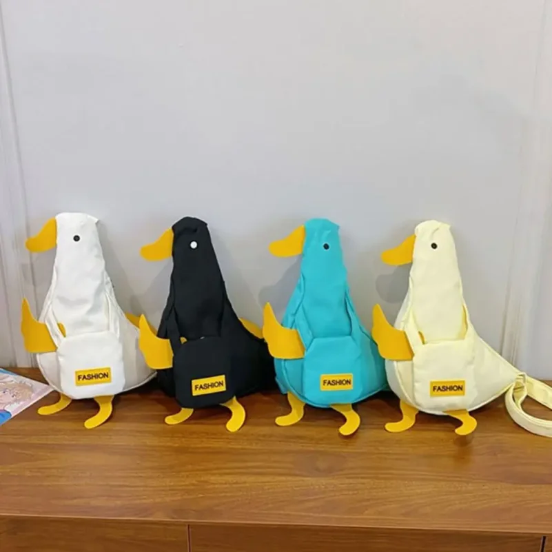 Creative Canvas Funny Duck Crossbody Bag Novetly Korean Style Duck Shoulder Bag Minority Design Cartoon Chest Bag Shool - view 2