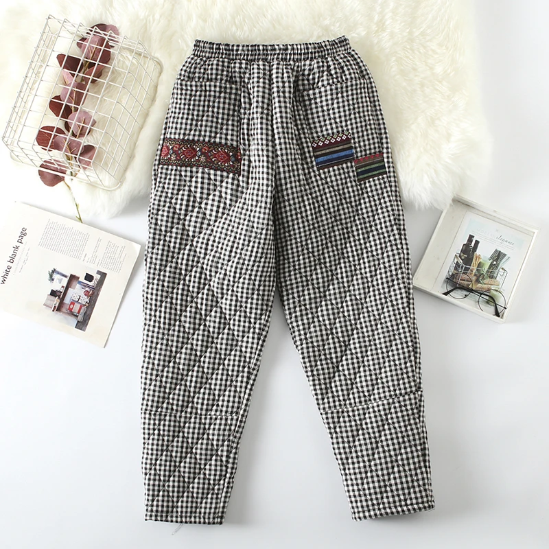 Winter Clothing for Middle-Aged and Elderly People Elastic High Waisted Warm Clip Cotton Thick Harem Pants for Women