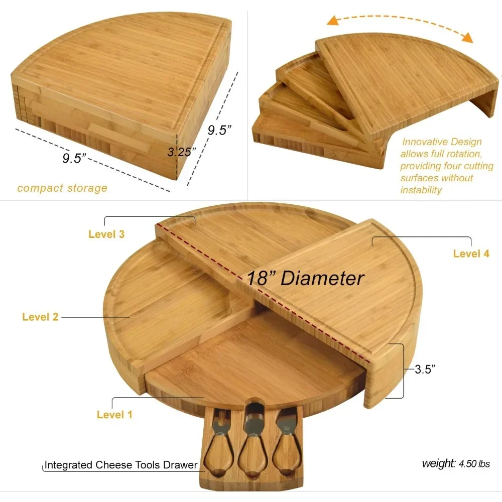 Picnic at Ascot Multi-Level Cheese/Charcuterie Board - Patented Unique Design Stores as a Wedge