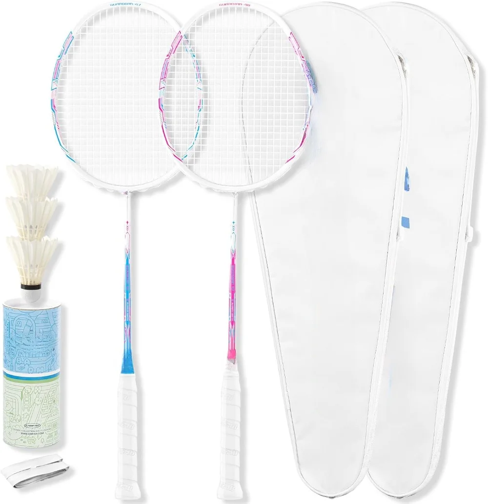 Badminton Racket Set with 2 Carbon Fiber Racquets 5U, 3 Shuttlecocks, 2 Racket Grip Tapes and 2 Badminton Bag - Perfect