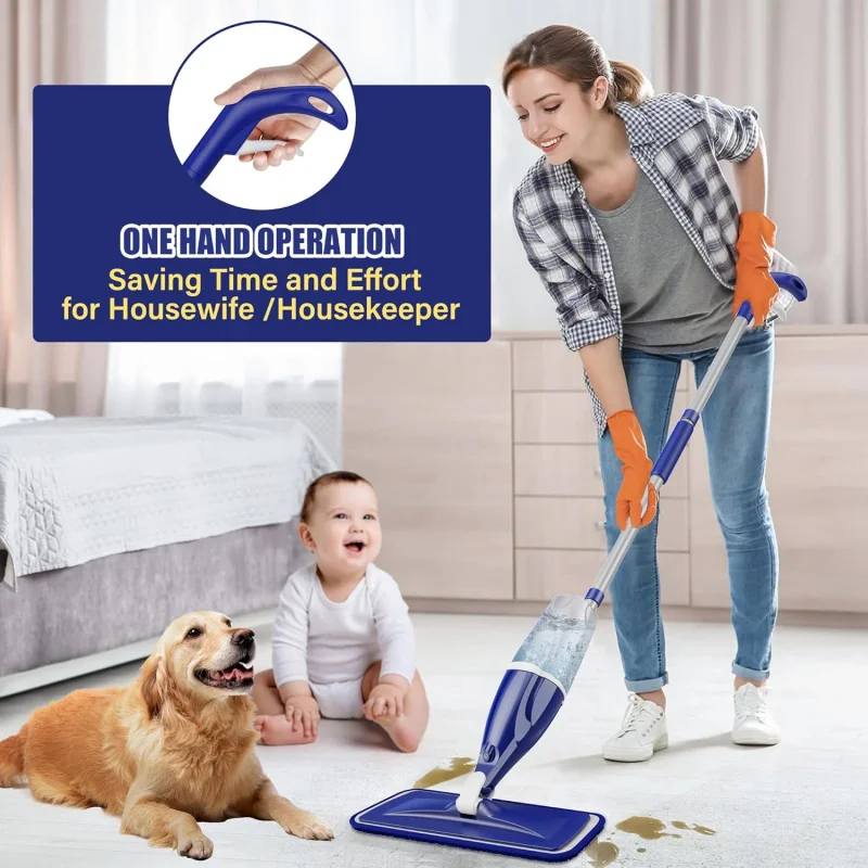 Microfiber Spray Mop Floors Cleaning: Wet Dry Hardwood Floor Mops with 4 Washable Reusable Pads Swiffer Powermop - Flat