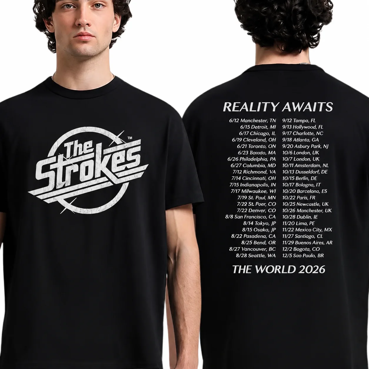 The Strokes Band Reality Awaits 2026 Tour Merch T Shirt 100%Cotton Men's Women's Y2k Popular Oversized Vintage Fashion T-shirt