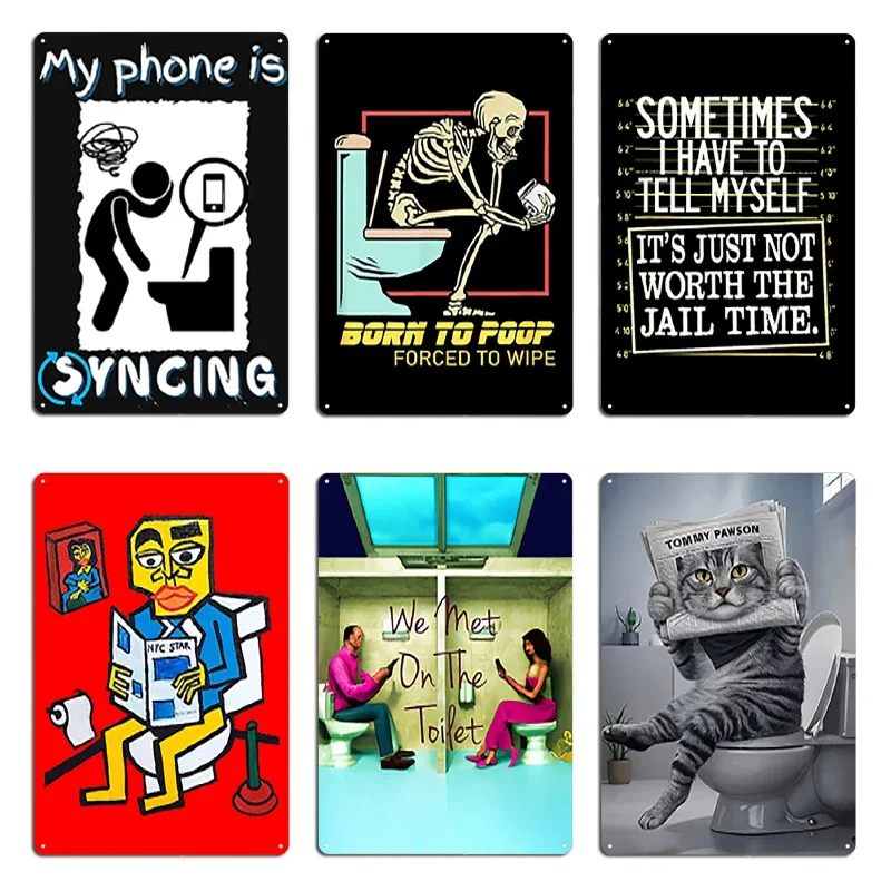 Bored On The Toilet Forgot Your Cell Phone My Phone is Syncing Funny Pun Metal Garage Custom Home Designer Tin Sign Poster
