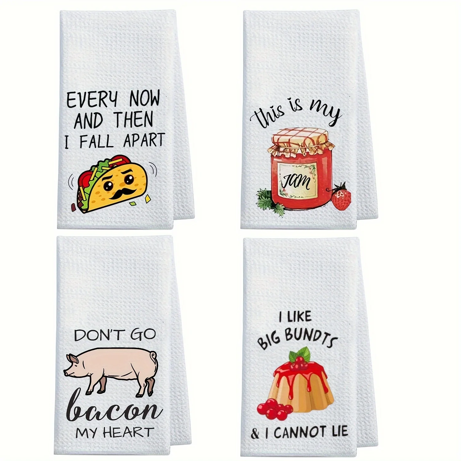 4 Pack Funny Kitchen Towels Decorative Set, Cute Kitchen Towels, Funny Dish Towels for Kitchen, Fun Tea Towels, Cute Hand Towels