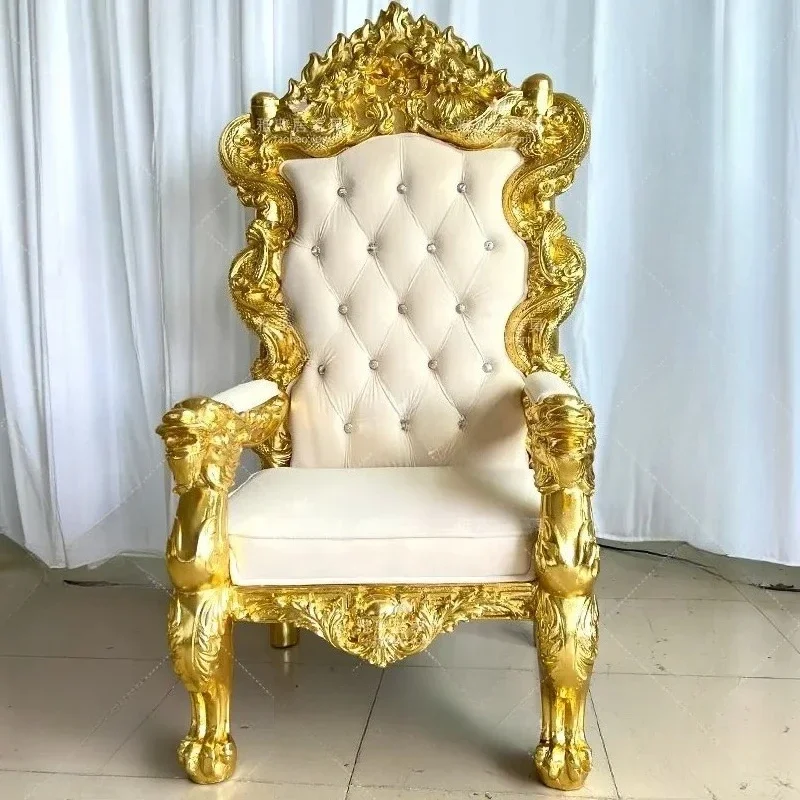 

X European Style Carved Dragon Chair High Back Single Chair KTV Gold Leaf Throne King Chair