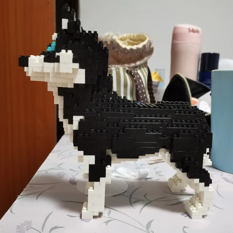 Stand Huisdier Pop Model Diy Mini Diamant Blokken Bakstenen Gebouw Dier Wereld Siberische Husky Hond Speelgoed Voor Kinderen