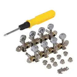 Yibuy 3 Pcs 8 String Mandolin Tuning Keys Pegs Tuner 1L 1R Silver with Screws