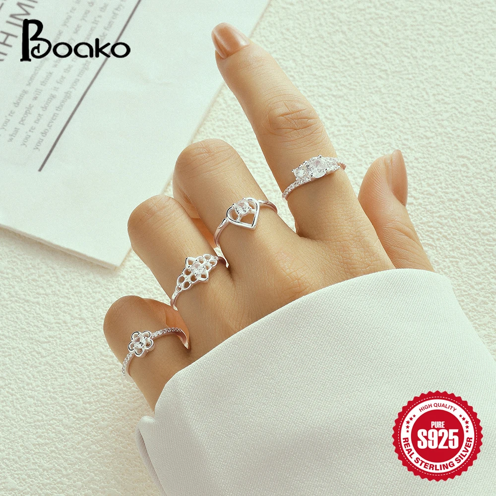 

BOAKO 925 Sterling Silver Cross Flower Heart Shaped Rings For Women Gold Silver Color Daily Wear Jewelry Luxury CZ Finger Ring