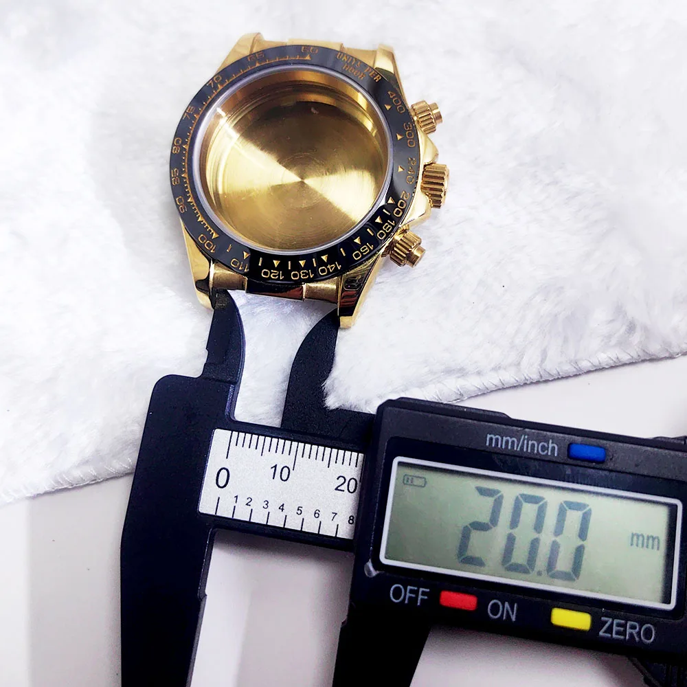 Caja de acero inoxidable dorada para reloj de 39,3 MM, hebilla deslizante dorada de goma suave negra para piezas de montaje de reloj de movimiento vk63