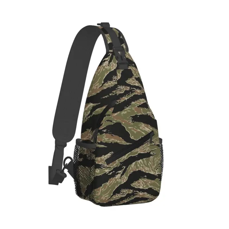 

Custom Tiger Stripe Camo Crossbody Sling Backpack Men Casual Camouflage Chest Shoulder Bag for Cycling Camping Daypack