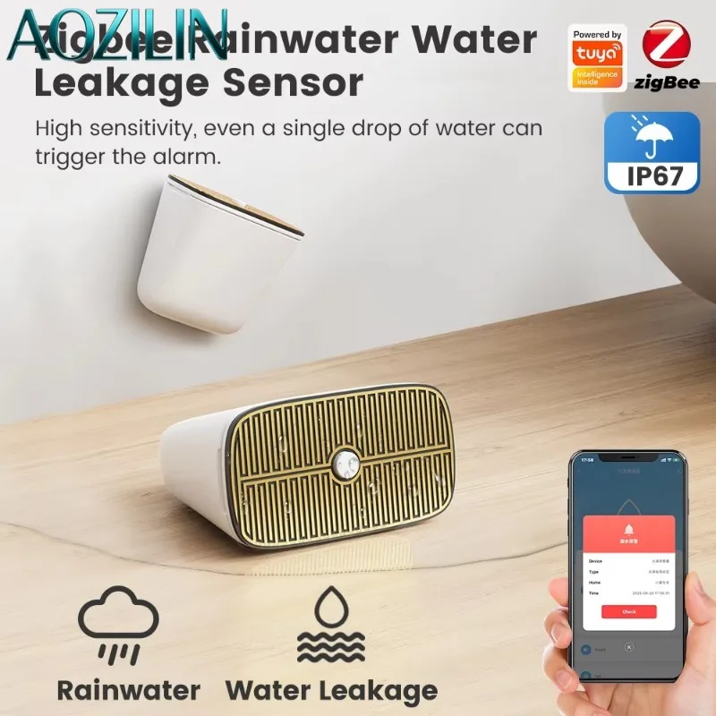 AOZILIN IP67 Waterproof ZigBee Rain Flood Detector Wireless Security Alarm Sensor Compatible With SMATRUL Tuya Smart Life APP