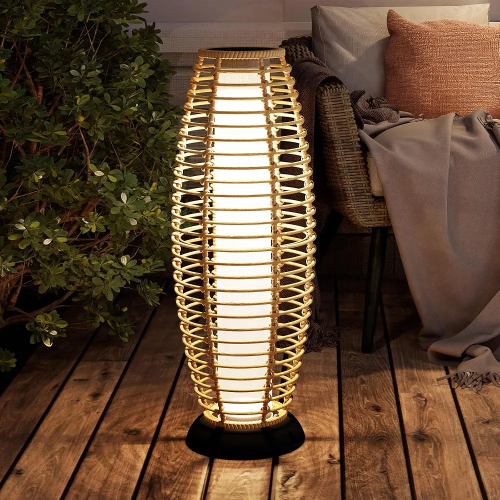 

Floor Lamp Outdoor Lamp Patio Lights Solar Powered Lantern Weather-Resistant Wicker Deck Lights, Lamp Large-Sized