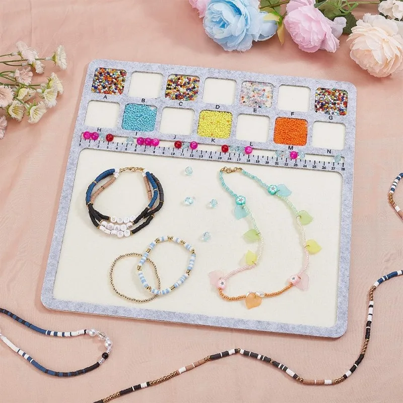 Square Felt Bead Design Boards Medium Felt Beading Mat with Centimeter Alphabetic Scale Beads Tray Bead Pads for Art Crafts