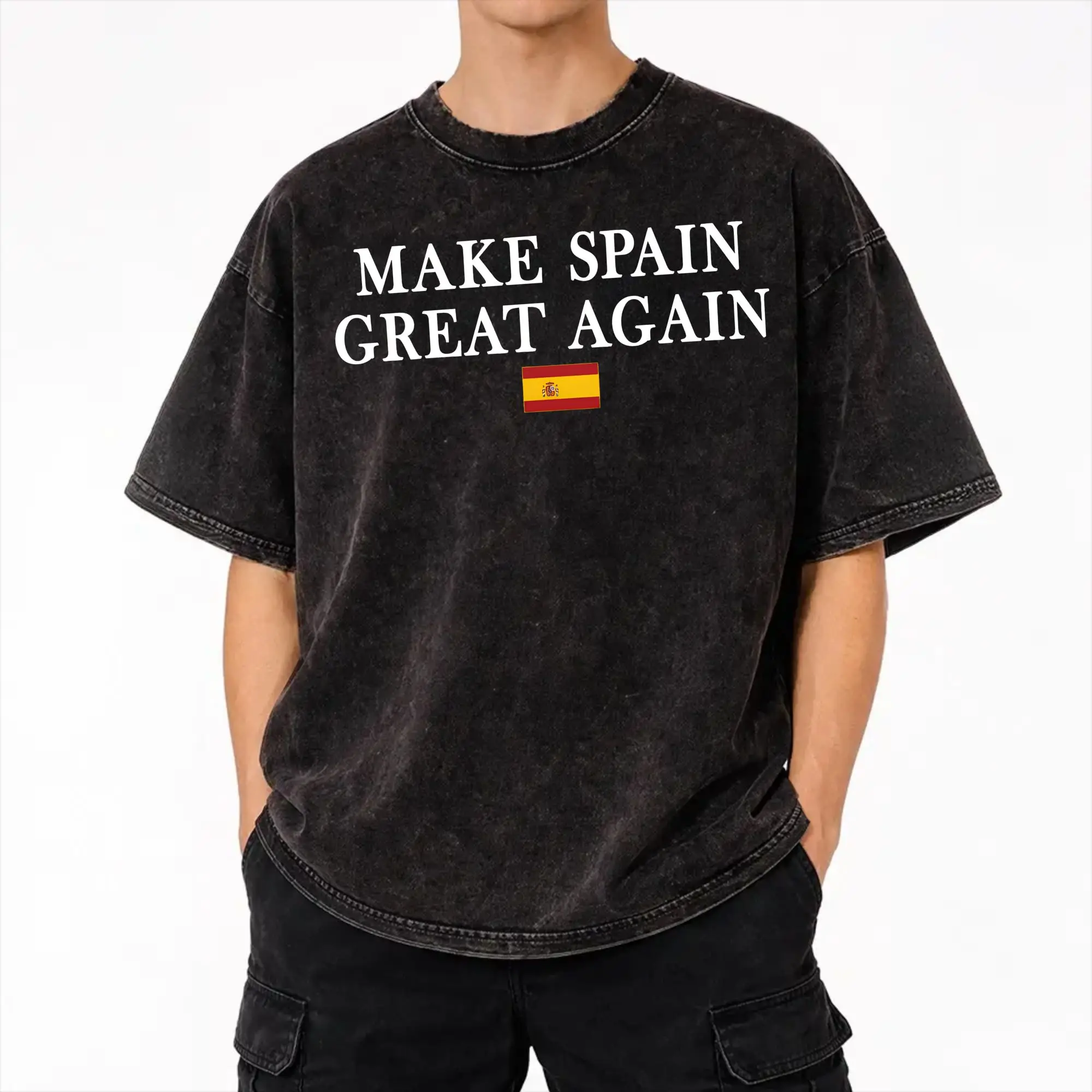 Funny Make Spain Great Again  T Shirt Hip Hop Washed Cotton Oversize T-Shirt  Vintage for Men Women Streetwear Summer Tee Shirt