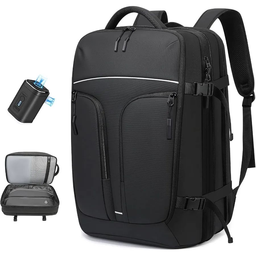 Mochila de compressão a vácuo para viagem Mochila expansível de 47L com bomba Mochila para laptop de 17 polegadas Voo de bagagem aprovado com V