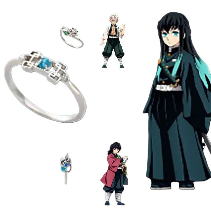 

New Demon Slayer Tokitou Muichirou Anime Ring Earrings Mitsuri Kanroji Necklace Couple Fashion Accessories Cosplay Niche Gifts