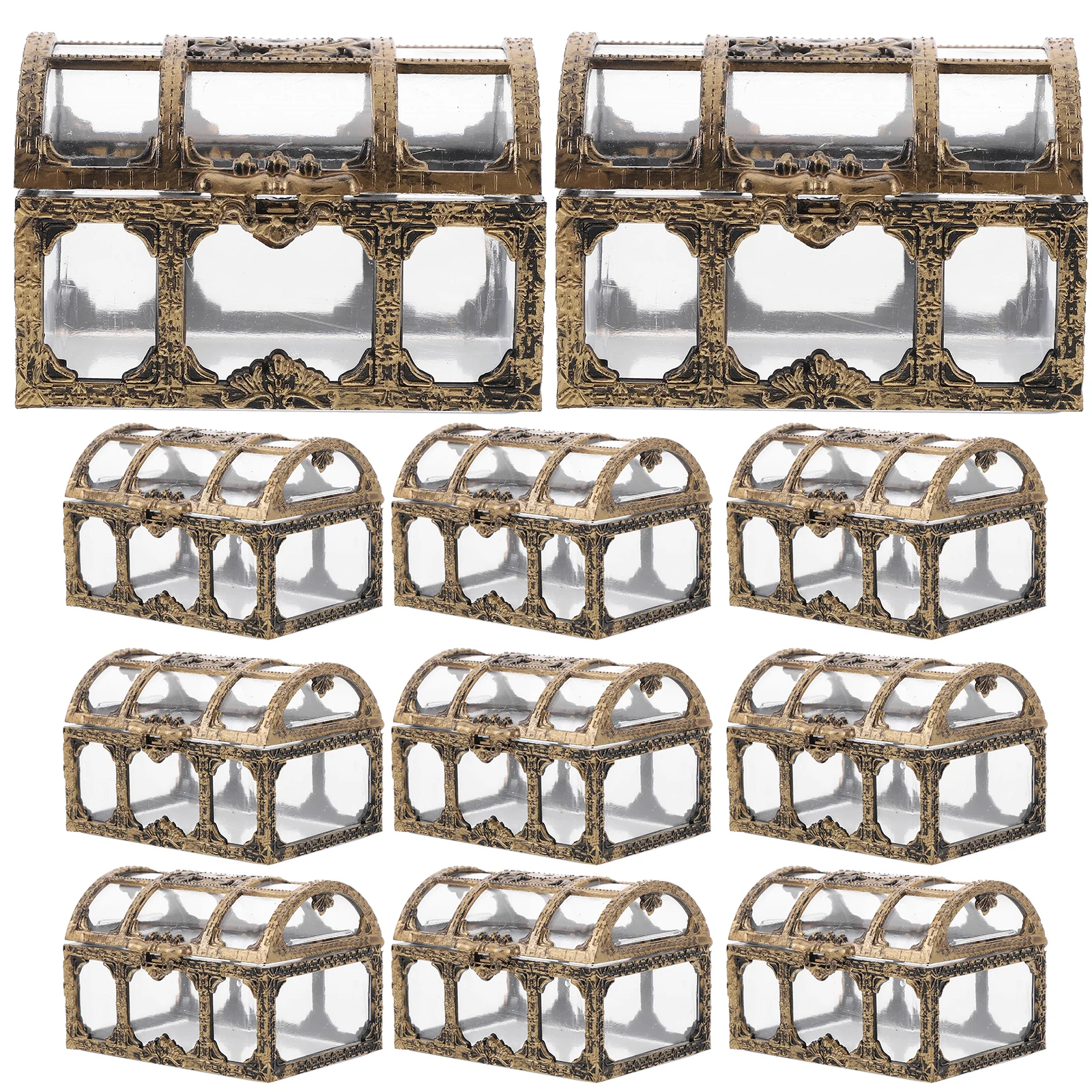 

12pcs Treasure Chest Candy Boxes Wedding Favor Party Storage Gift Packaging Hollow Design Bronze Container