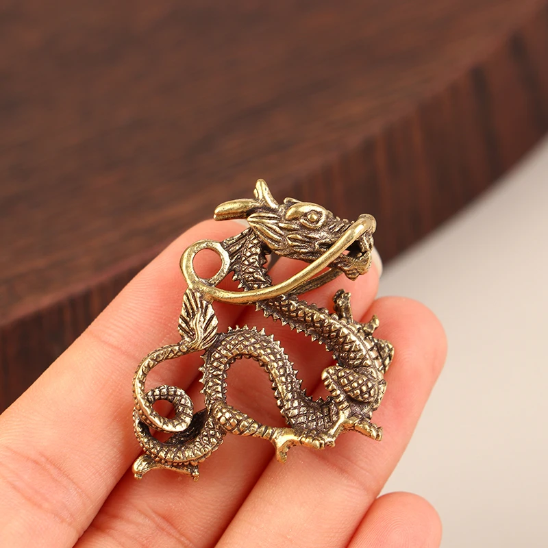 NEW 1Pc Retro Brass Dragon Figurine Decor Wealth Prosperity Chinese Style Ornament Dragon Luck Animal Fengshui Vintage Decors