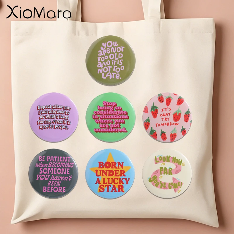 Inspirational Self Care Quote Tinplate Soft Button Pins Born Under Lucky Star It’s Okay Try Tomorrow Badge Jewelry Gifts