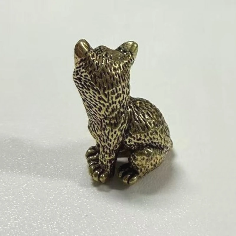1pcs Brass Cute Cat Pocket Holder Vintage Small Tea Pet Ornament Animal Pussycat Figurines Miniatures Desk Decorations