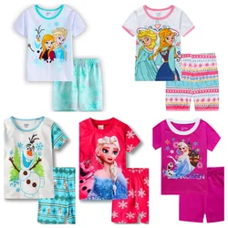 Hot Summer Short sleeved Pyjamas Suit Frozen elsa Anna kids Sleepwear Pijamas Cotton Nightwear Clothes Pajamas Sets Gift