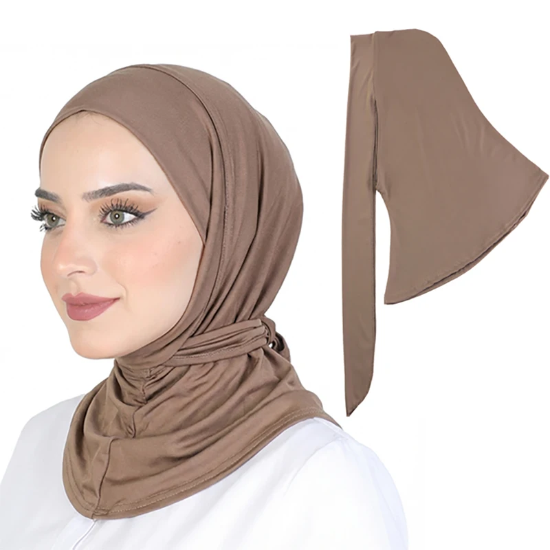 New Woman Stylish Elastic Curved Edge Solid Color Muslim Hijab Wear Islamic Bonnet Femme Musulman Sports Cap Convenient Hijabs