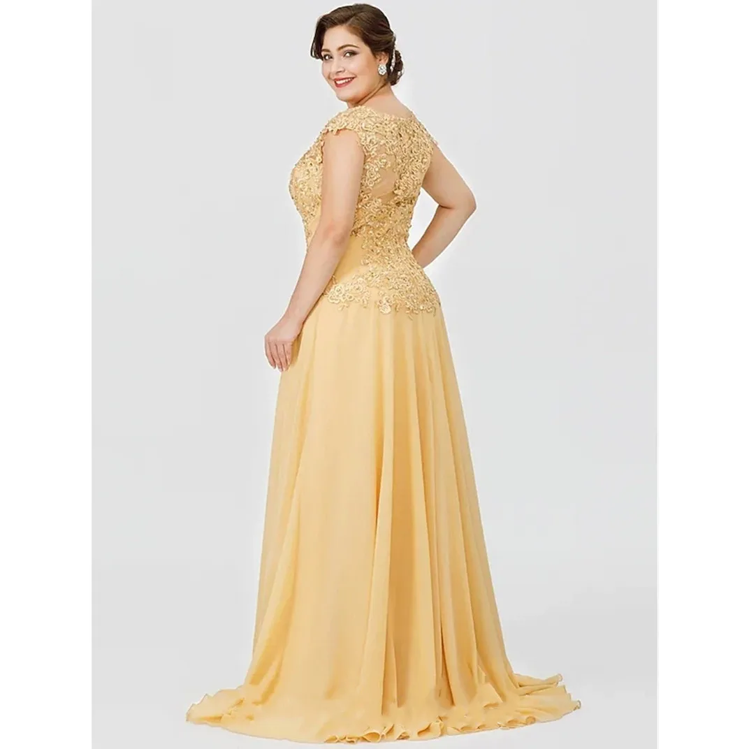 Robe de soirée jaune à encolure dégagée, appliques mère de la mariée, robe formelle en fibre de dentelle, robe de soirée de Rh, grande taille, robe éducative