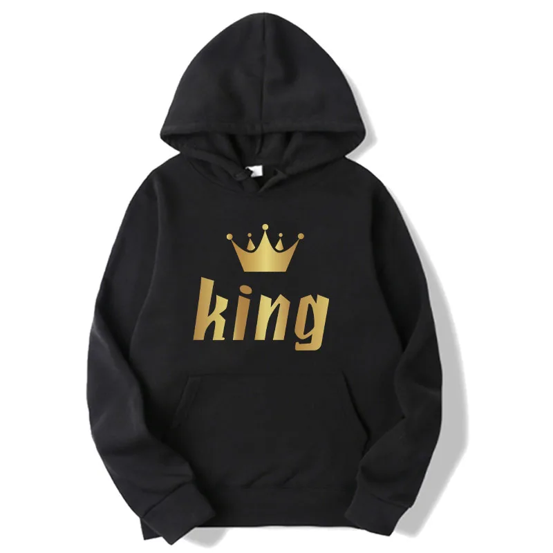 Fashionable men's and women's long sleeved pullover hooded sweatshirt, unisex king print hooded sweatshirt, casual hoodie