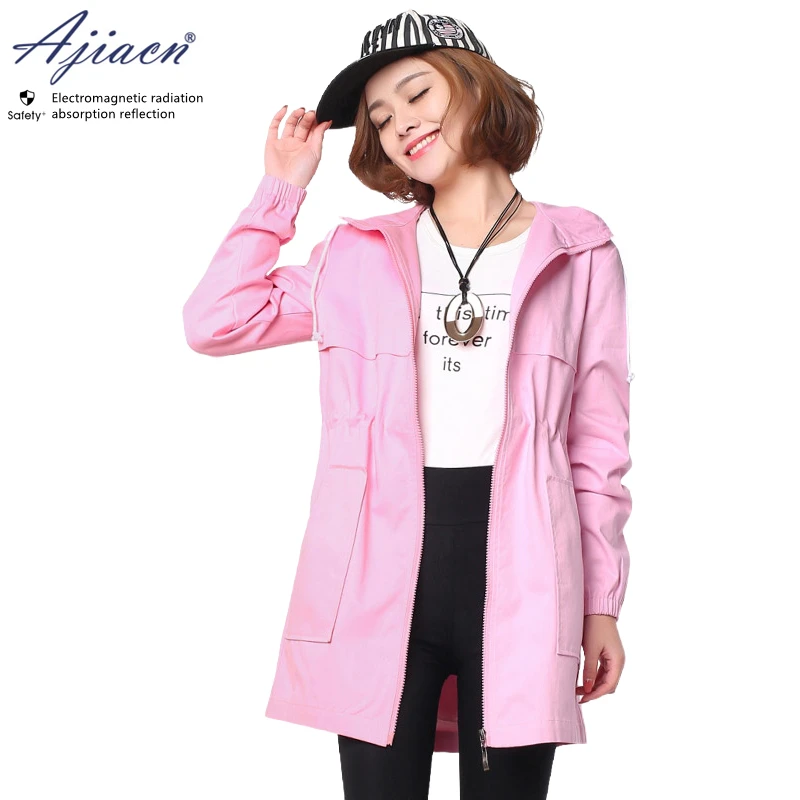 Genuine Electromagnetic radiation protective women's hooded overcoat 5G communication, New energy vehicles EMF shielding clothes