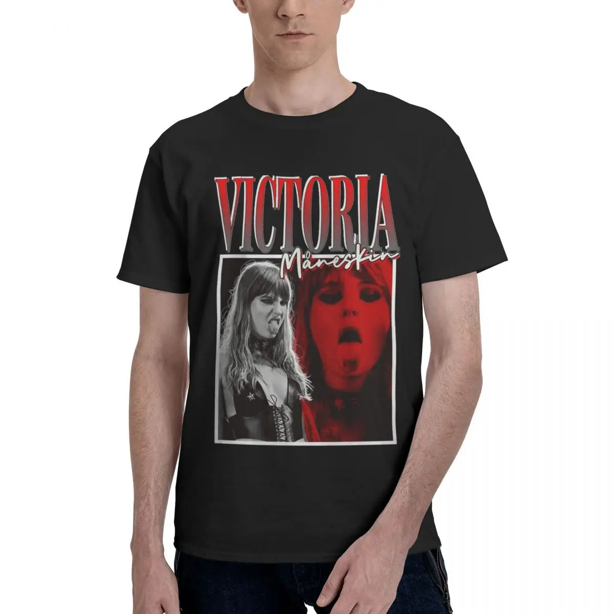 Victoria Angelis Maneskin Band T Shirt for Men Pure Cotton Funny T-Shirts O Neck Tees Short Sleeve Clothing 4XL 5XL