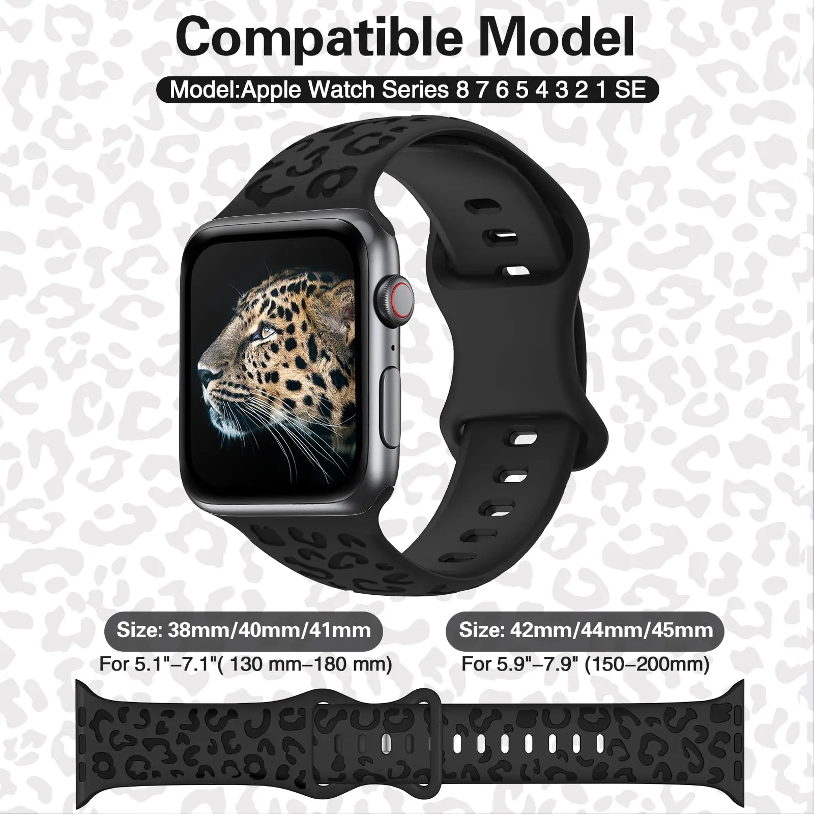 สายสำหรับสายคาด Apple Watch 45มม. 41มม. 44มม. 40มม. 42มม. 38มม. 49มม. สร้อยข้อมือซิลิโคนสลักลายเสือดาว iWatch Series 7 SE 3 6 8 ultra