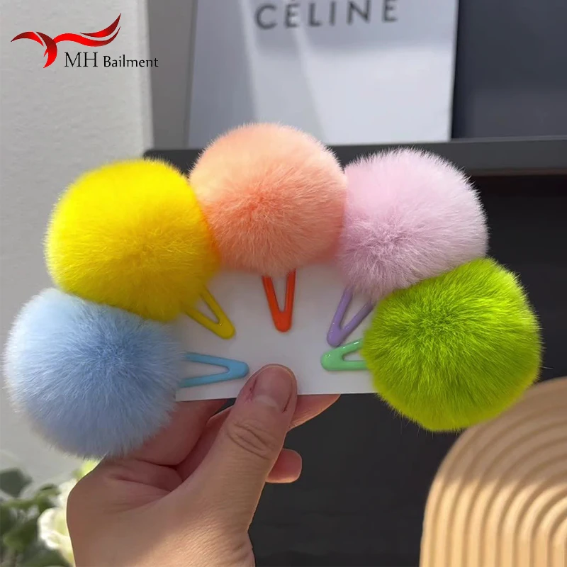 Cute Pompom Kids Hair Clips Lovely Little Girl Fur Hairpins Bb Barrettes For Girls Baby Fashion Ball Hairgrips Hair Accessories