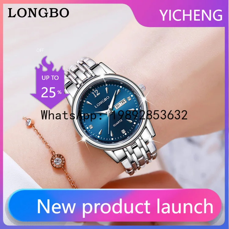 

XL steel belt women's watch casual double calendar quartz women's watch