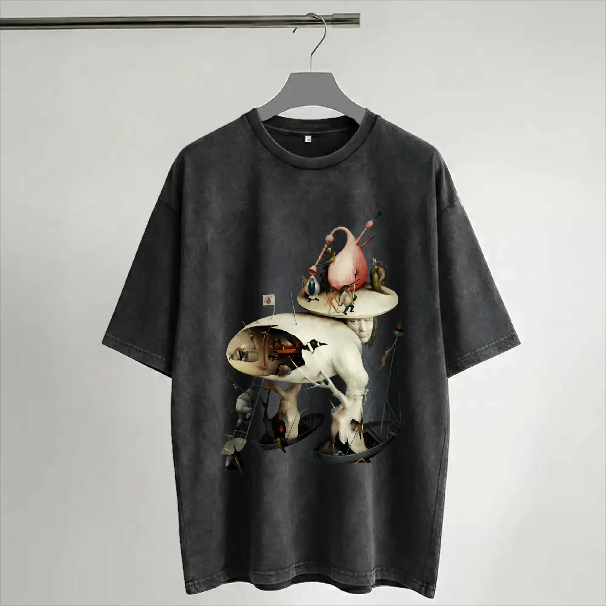 Hieronymus Bosch Garden Of Earthly Delights Hell  Washed T Shirts Streetwear Hip Hop Casual T-Shirt  Tees for Men Women